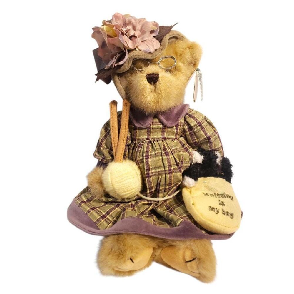 Bearington Collection Knitter and Pearl #1081 15" Plush Bear with a Cat in Bag